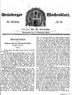 Grünberger Wochenblatt vom 04.09.1862