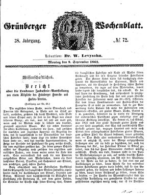 Grünberger Wochenblatt vom 08.09.1862