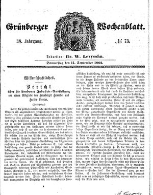 Grünberger Wochenblatt vom 11.09.1862