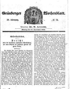 Grünberger Wochenblatt on Sep 15, 1862