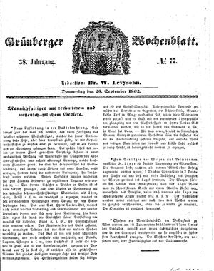 Grünberger Wochenblatt vom 25.09.1862