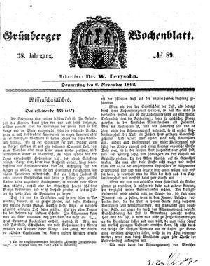 Grünberger Wochenblatt vom 06.11.1862