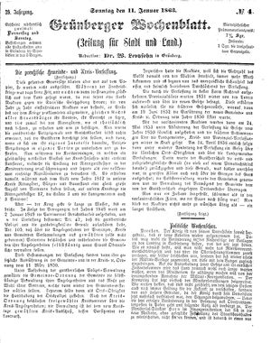Grünberger Wochenblatt vom 11.01.1863