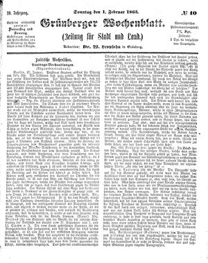 Grünberger Wochenblatt vom 01.02.1863