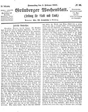 Grünberger Wochenblatt vom 05.02.1863