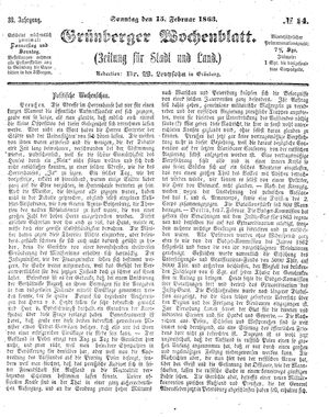 Grünberger Wochenblatt on Feb 15, 1863