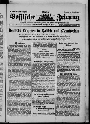 Vossische Zeitung on Aug 3, 1914