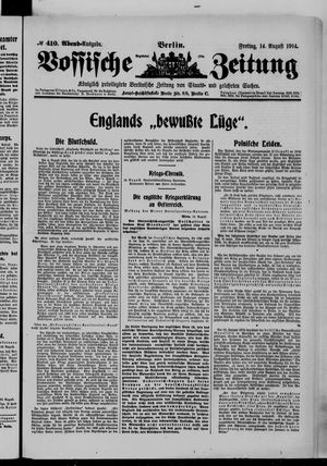 Vossische Zeitung on Aug 14, 1914