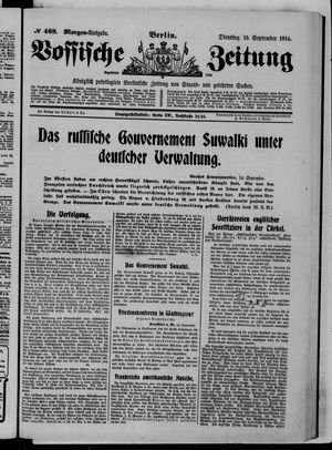 Vossische Zeitung on Sep 15, 1914