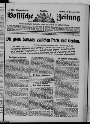 Vossische Zeitung on Sep 16, 1914