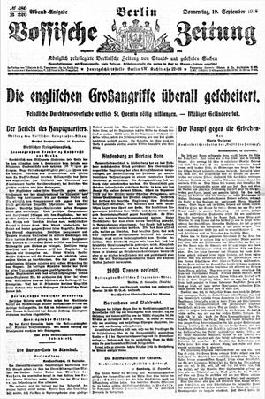 Vossische Zeitung on Sep 19, 1918