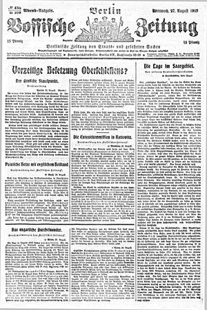 Vossische Zeitung on Aug 27, 1919