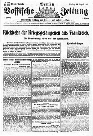 Vossische Zeitung on Aug 29, 1919