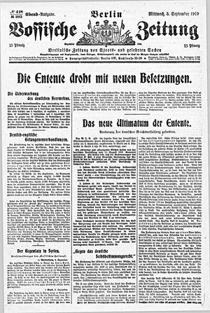Vossische Zeitung on Sep 3, 1919