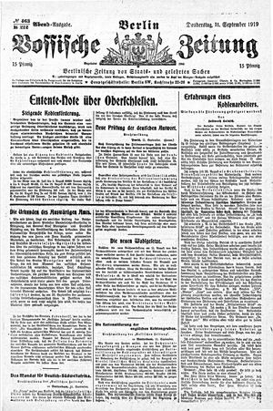 Vossische Zeitung on Sep 11, 1919