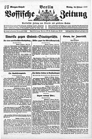 Vossische Zeitung on Feb 16, 1920