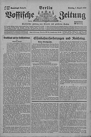 Vossische Zeitung on Aug 1, 1920