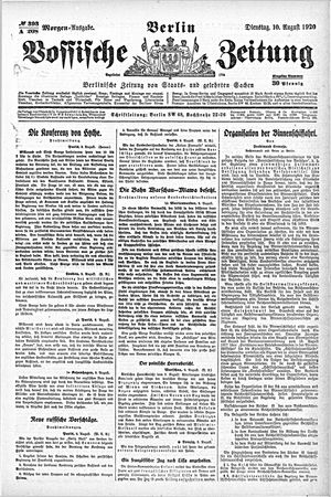 Vossische Zeitung on Aug 10, 1920