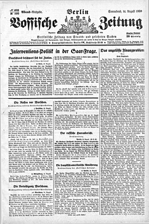 Vossische Zeitung on Aug 14, 1920