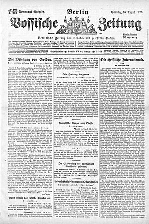 Vossische Zeitung vom 15.08.1920