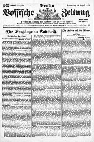 Vossische Zeitung on Aug 19, 1920