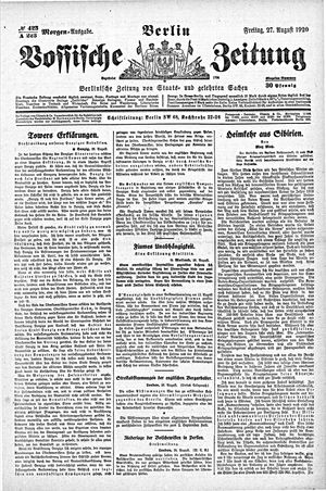 Vossische Zeitung vom 27.08.1920
