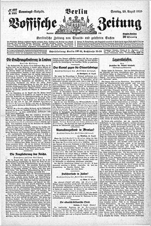Vossische Zeitung on Aug 29, 1920