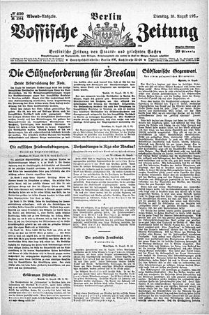 Vossische Zeitung on Aug 31, 1920