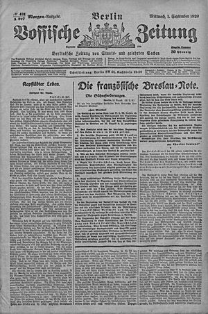 Vossische Zeitung on Sep 1, 1920