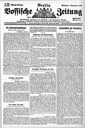 Vossische Zeitung on Sep 1, 1920