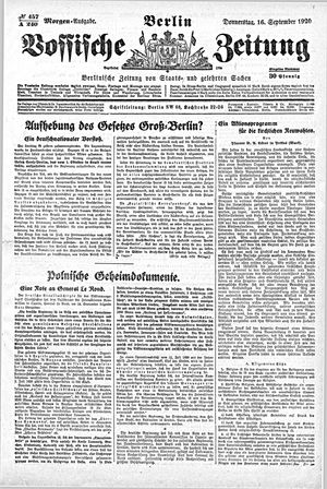 Vossische Zeitung on Sep 16, 1920