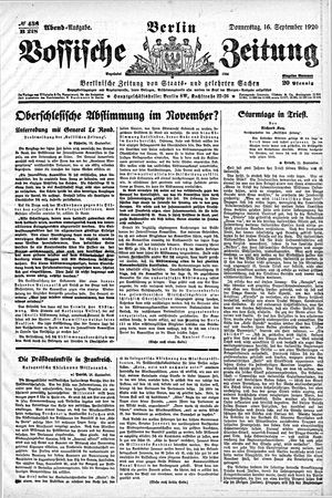 Vossische Zeitung on Sep 16, 1920