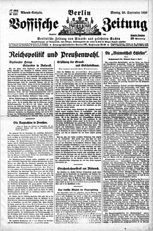 Vossische Zeitung on Sep 20, 1920