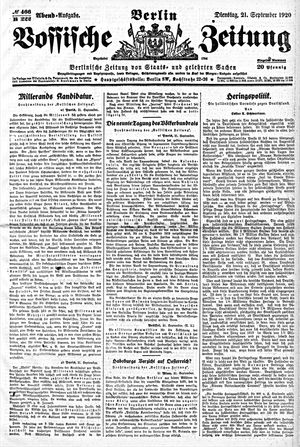 Vossische Zeitung on Sep 21, 1920