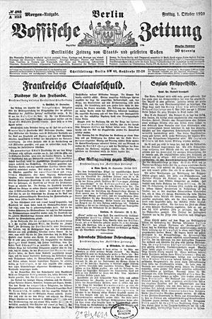 Vossische Zeitung on Oct 1, 1920