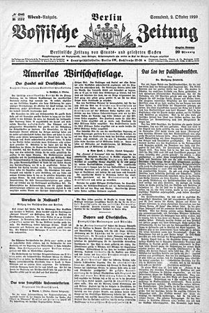 Vossische Zeitung on Oct 2, 1920