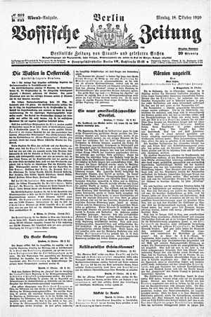 Vossische Zeitung on Oct 18, 1920