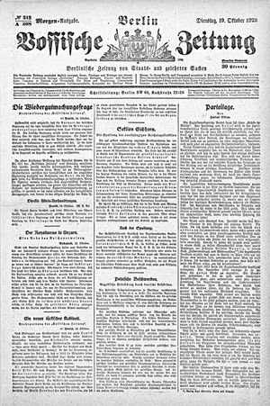 Vossische Zeitung on Oct 19, 1920