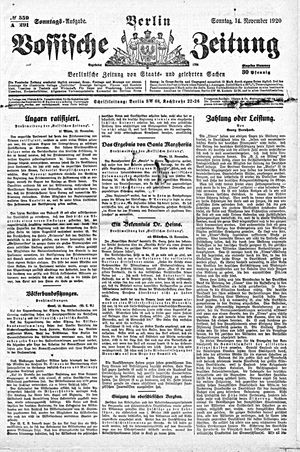 Vossische Zeitung on Nov 14, 1920