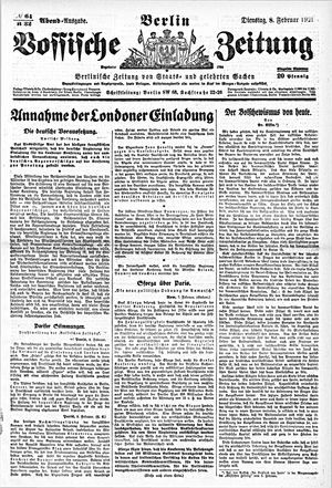 Vossische Zeitung on Feb 8, 1921