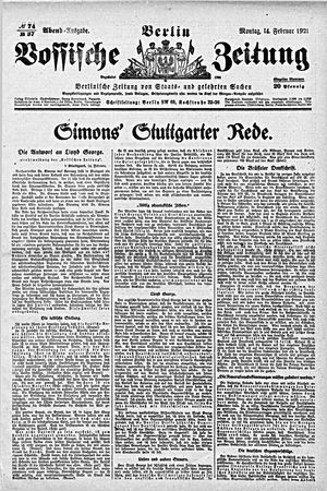 Vossische Zeitung on Feb 14, 1921