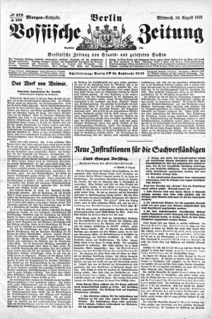 Vossische Zeitung vom 10.08.1921