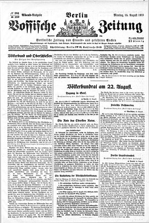Vossische Zeitung vom 15.08.1921
