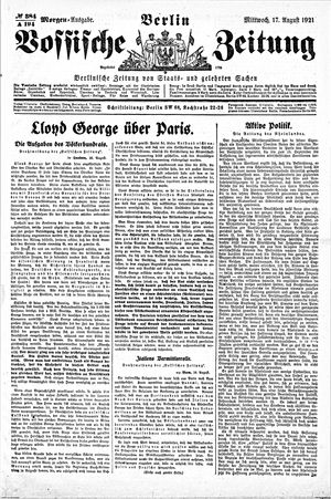 Vossische Zeitung vom 17.08.1921