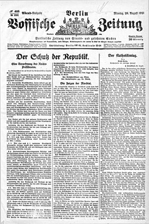Vossische Zeitung vom 29.08.1921