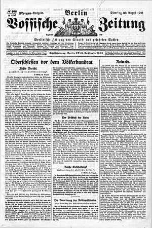 Vossische Zeitung vom 30.08.1921