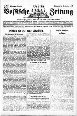 Vossische Zeitung on Sep 21, 1921