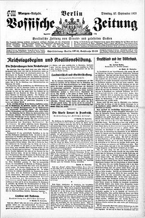 Vossische Zeitung vom 27.09.1921