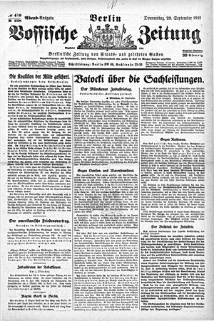 Vossische Zeitung vom 29.09.1921