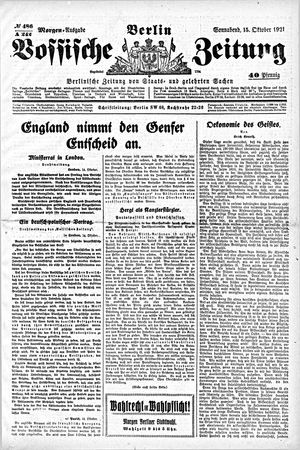Vossische Zeitung vom 15.10.1921